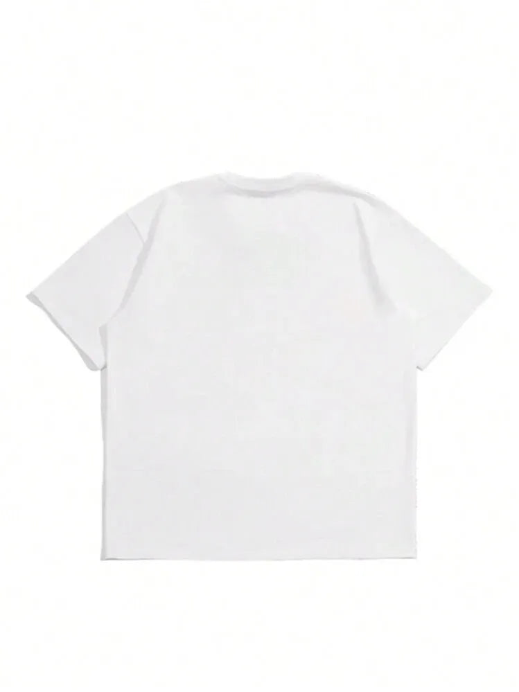 Men's pure cotton short sleeve t-shirt with Japanese retro printing in dark grey, white and black colours