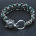 Handmade stainless steel wolf head bracelet with Luen character in camouflage colour