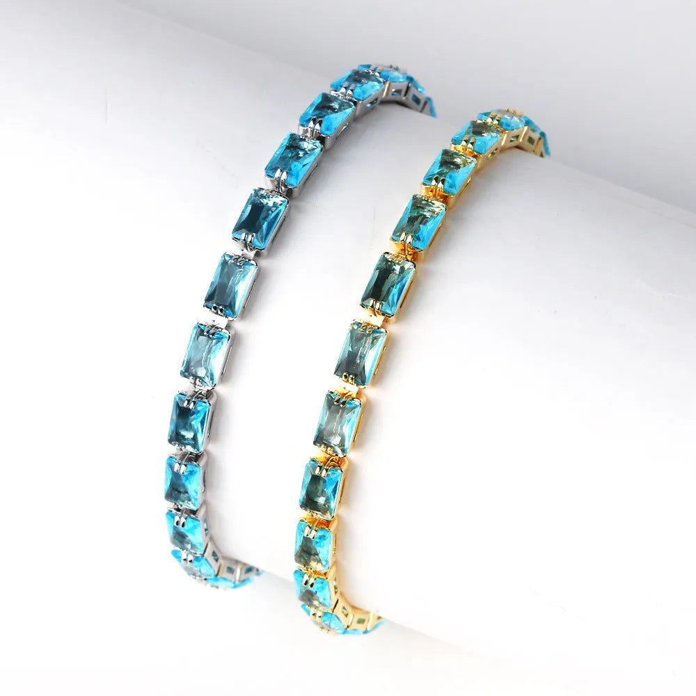 Women's fashion zircon bracelet with electroplated gold or platinum finish and coloured zircon stones