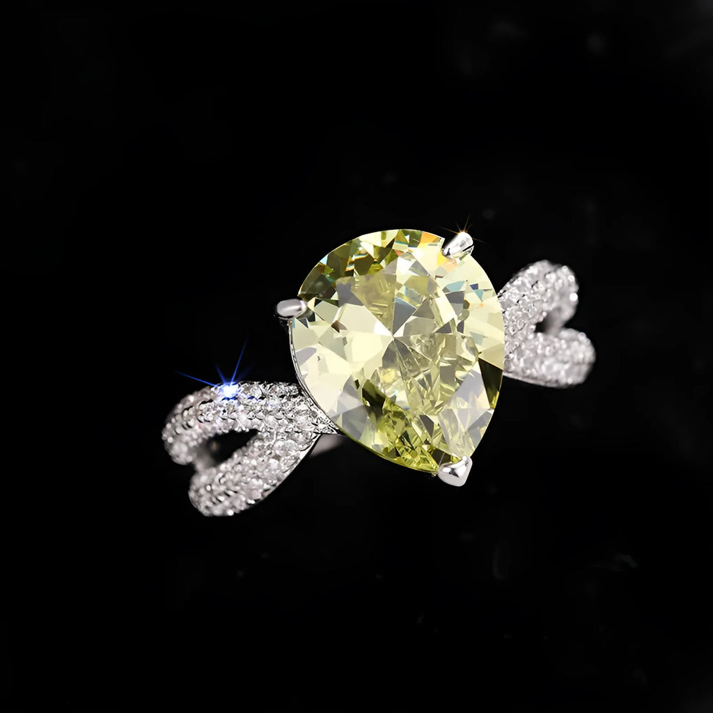 Copper ring drop-shaped pear-shaped with inlaid zircon in yellow women's size