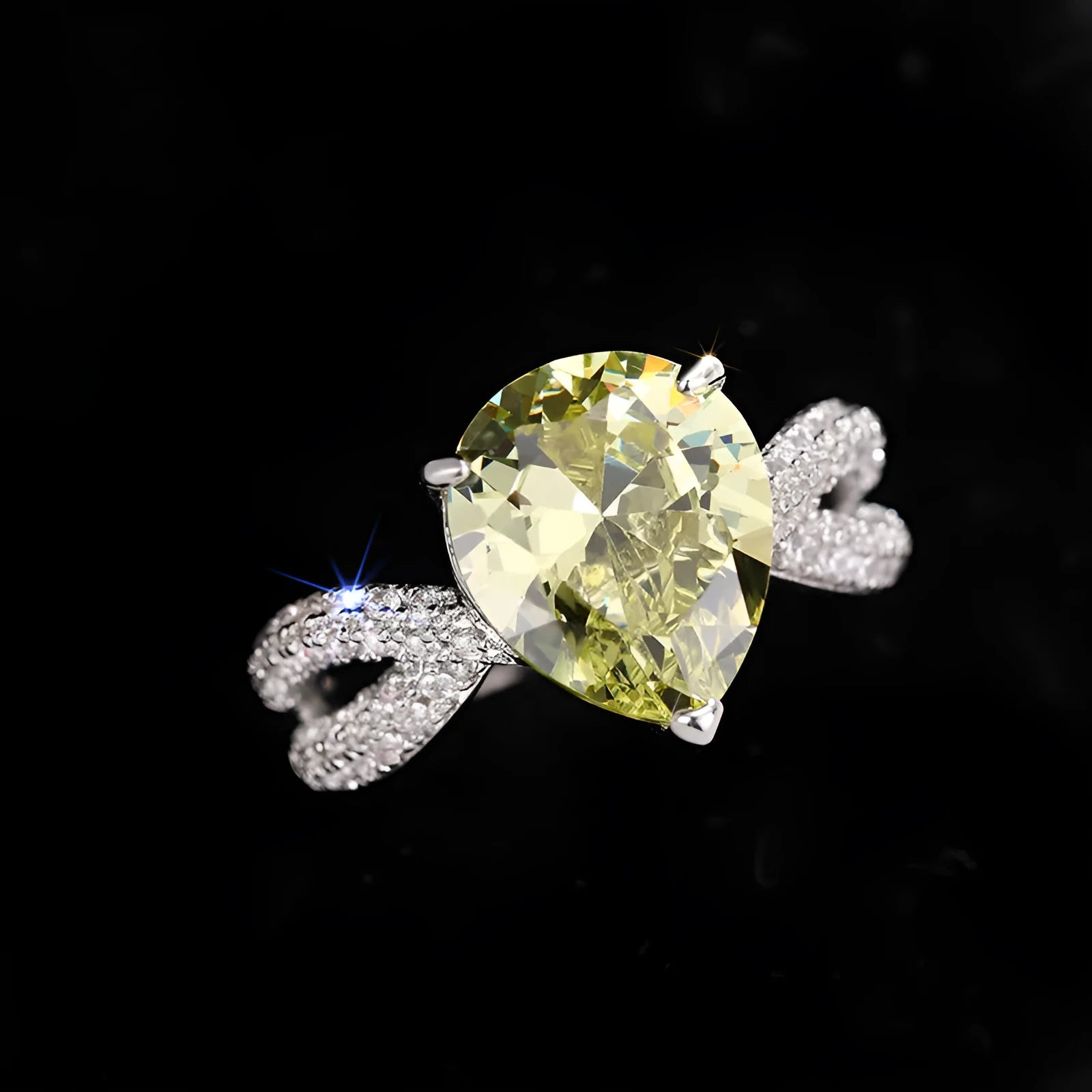 Copper ring drop-shaped pear-shaped with inlaid zircon in yellow women's size