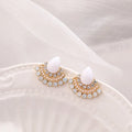Women's retro geometric fan-shaped earrings with opal rhinestone detailing and electroplated sterling silver finish