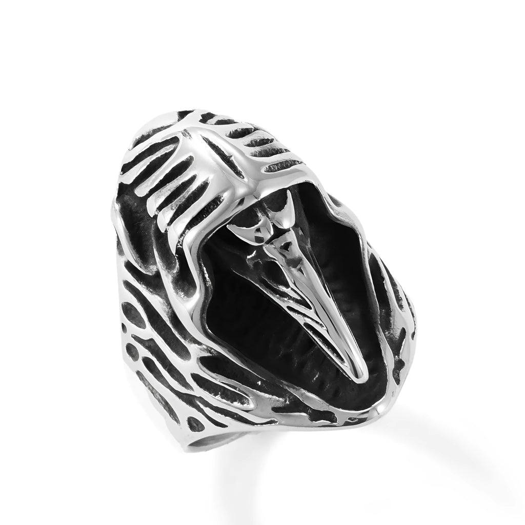 Stainless steel crow punk ring with geometric shape and MR166 colour finish