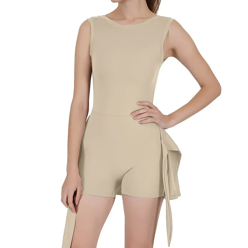 Women's solid colour sports skirt tennis suit with back shaping design on a mannequin.