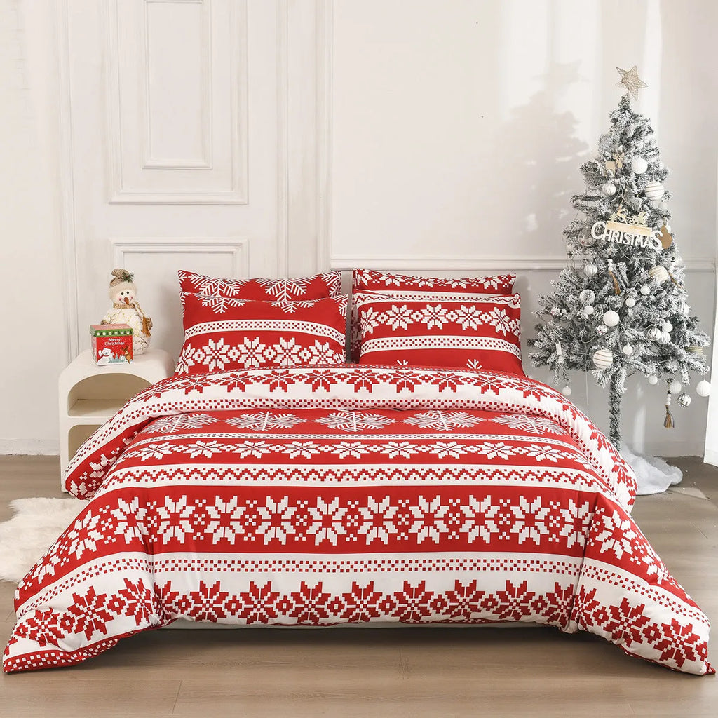 Winter Sleepers red Christmas pattern bed three-piece set with duvet cover and pillowcases