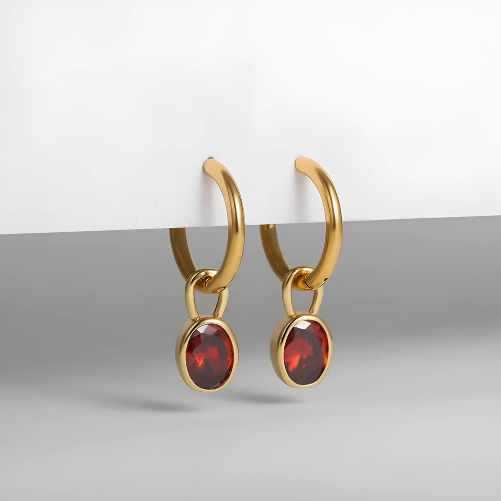 Women's retro oval zircon earrings in copper available in six colours