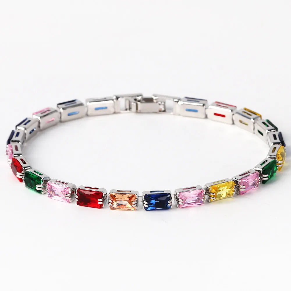 Women's fashion zircon bracelet with electroplated gold or platinum finish and coloured zircon stones
