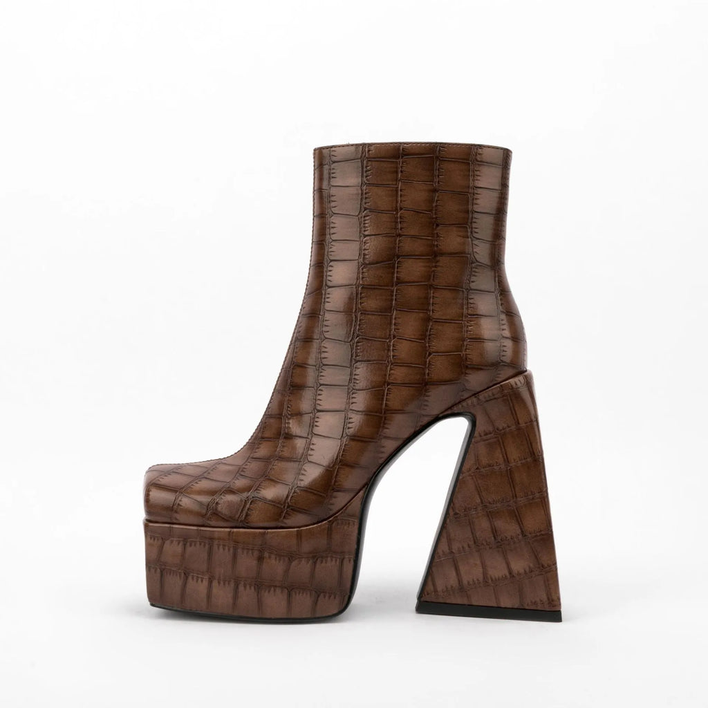 Women's super high heel ankle boots in solid colour with artificial PU upper