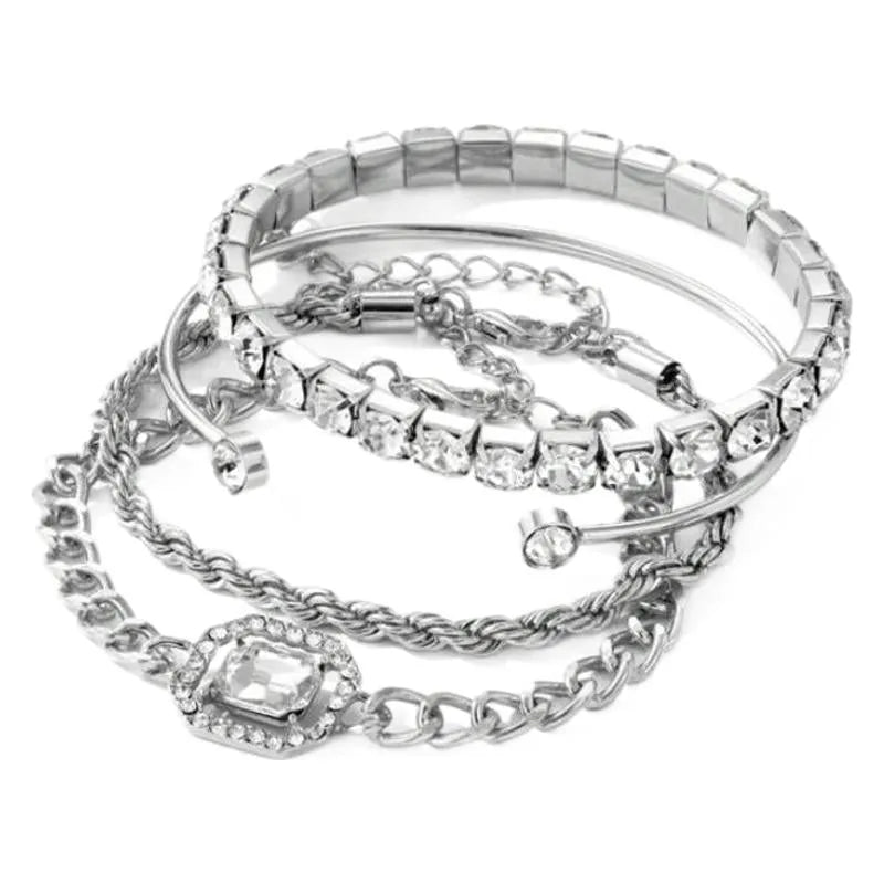 Women's retro geometric alloy jewellery set with square diamond shapes in gold or silver