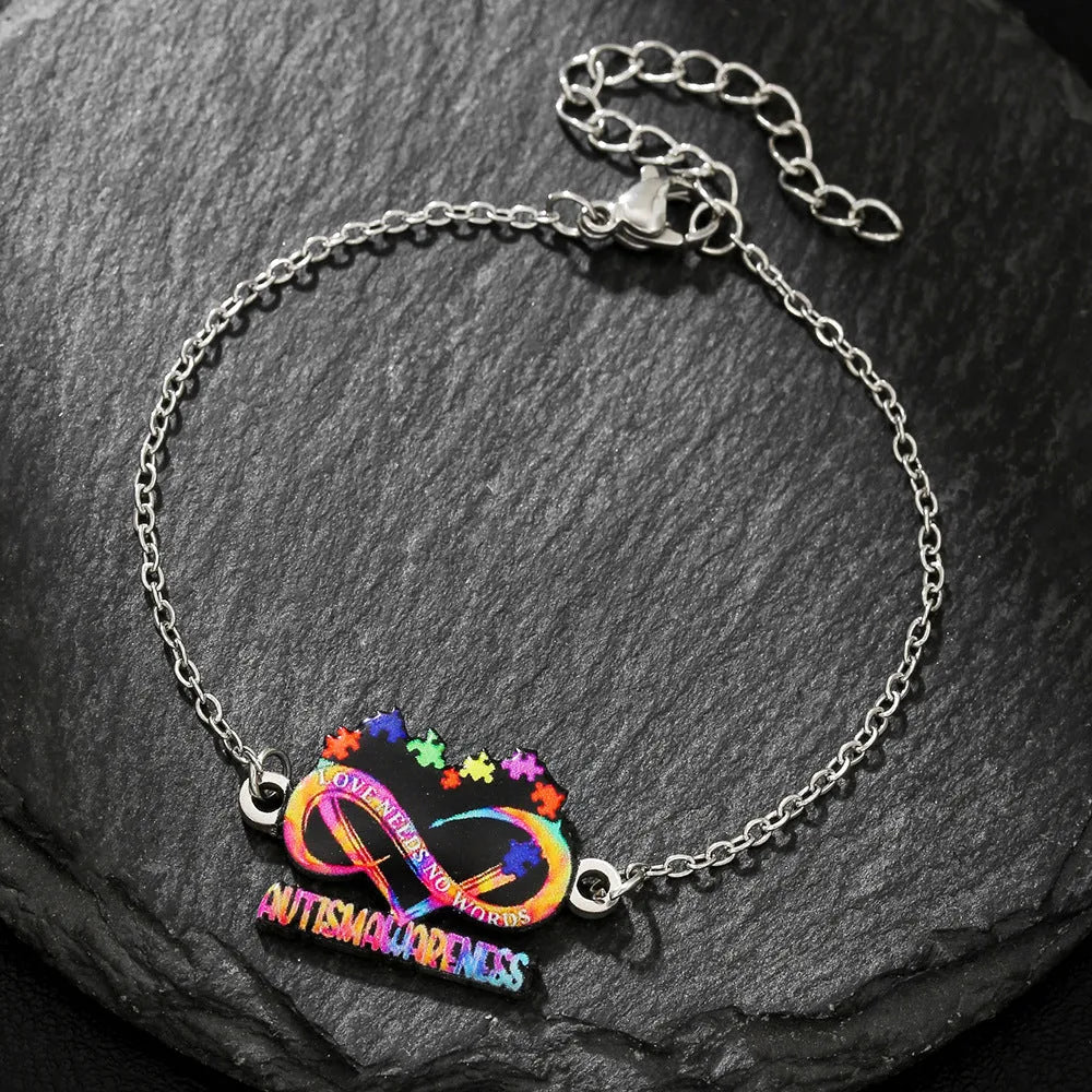 Stainless steel necklace and bracelet set with colour printed inspirational designs