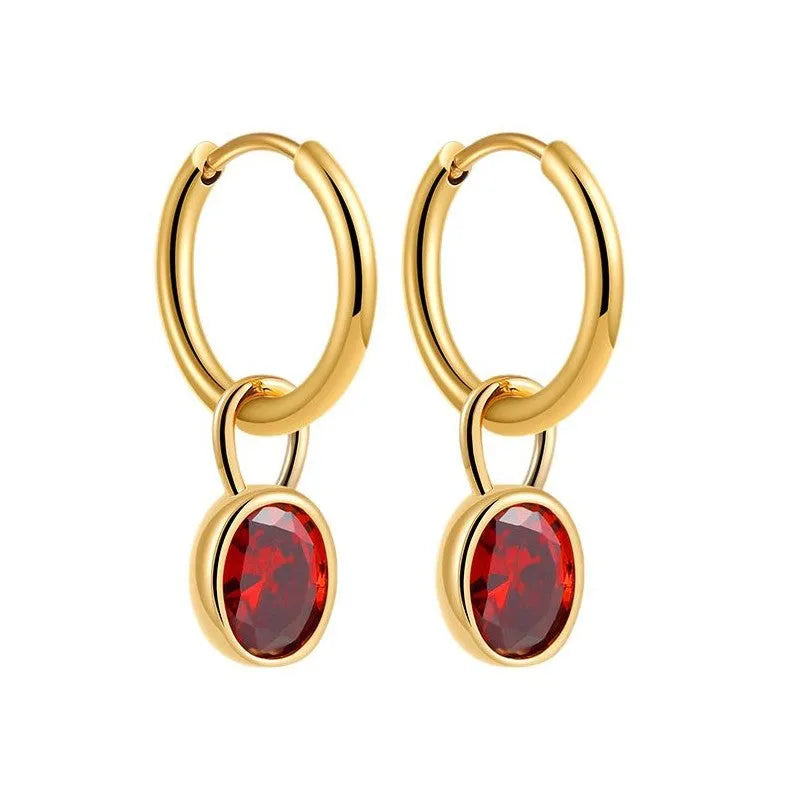Women's retro oval zircon earrings in copper available in six colours