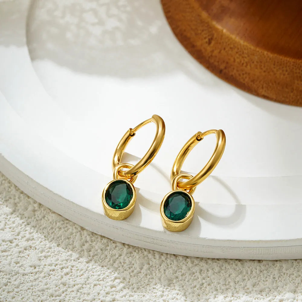 Women's retro oval zircon earrings in copper available in six colours