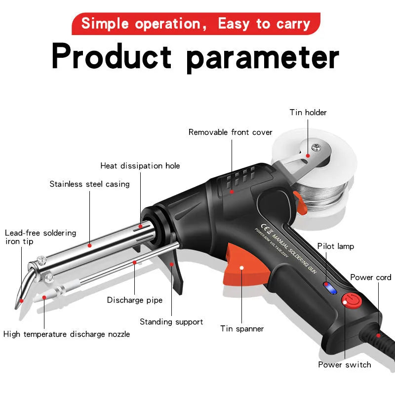 Black H5 soldering gun with light, part of a five piece set for electronics work.