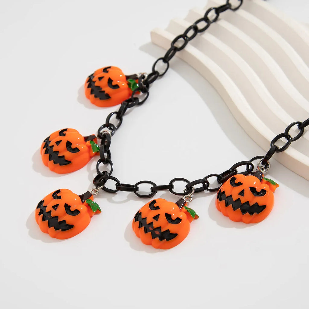 Halloween ghost pumpkin necklace with mixed colour acrylic pendant on regular chain