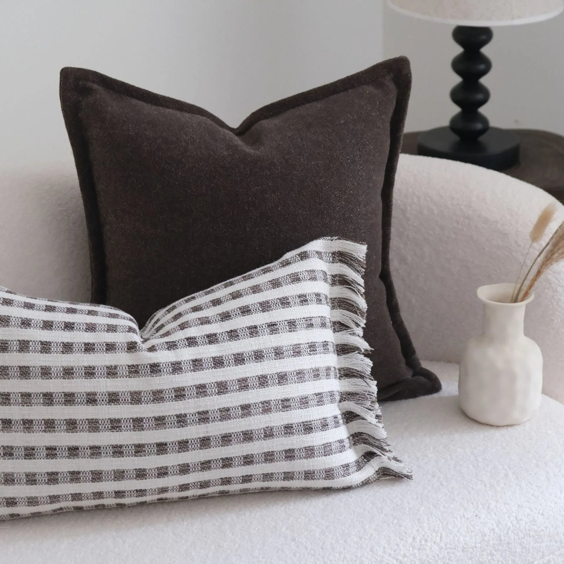 Coffee brown Chinese classical style cushion with brushed fabric in 30x50cm waist pillow size