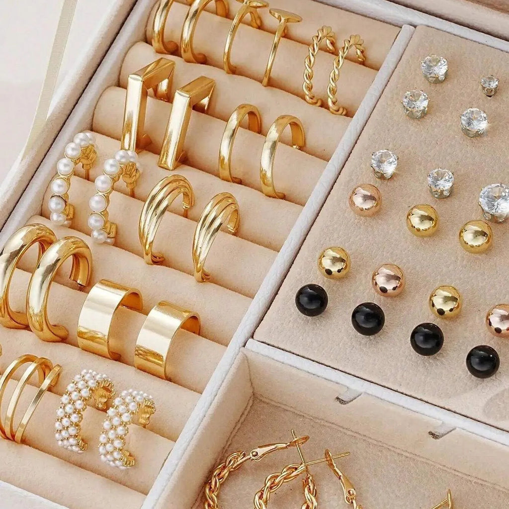 108 alloy geometric pearl earrings with gold and yellow electroplated finishes
