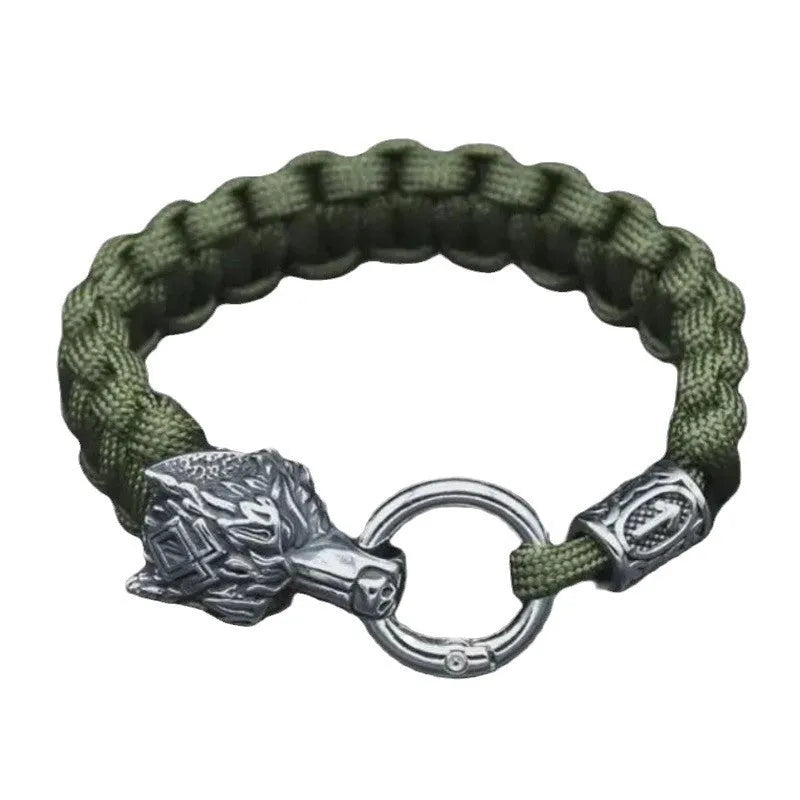 Handmade stainless steel wolf head bracelet with Luen character in camouflage colour