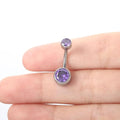 Titanium alloy navel piercing stud with double-headed zircon stones in various colours