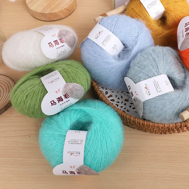 One ball of mohair yarn for DIY scarf making in a choice of 34 colours