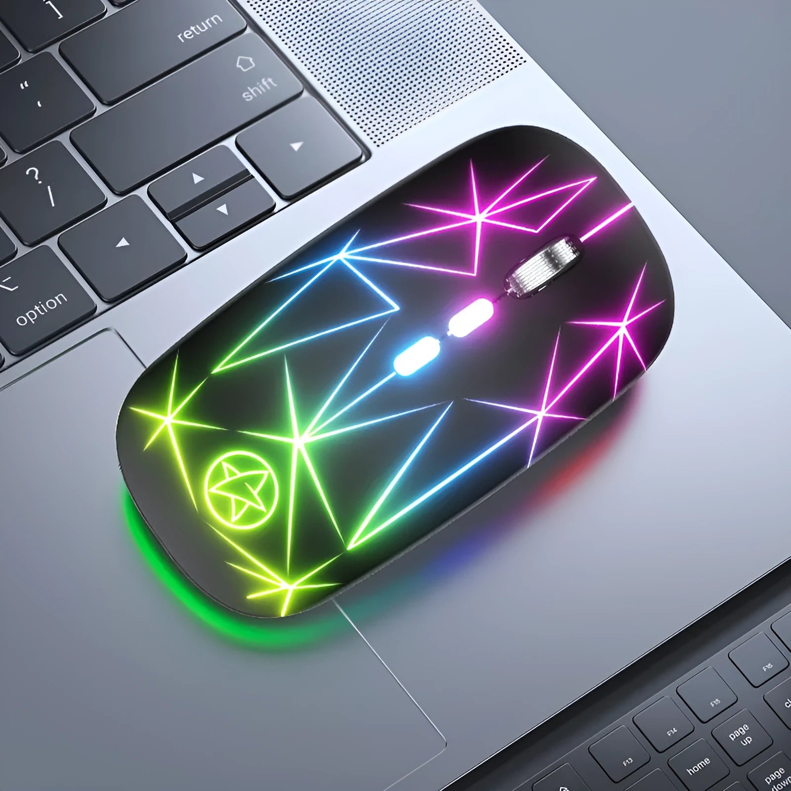 Wireless Bluetooth gaming mouse with RGB lighting and metal scroll wheel in black colour