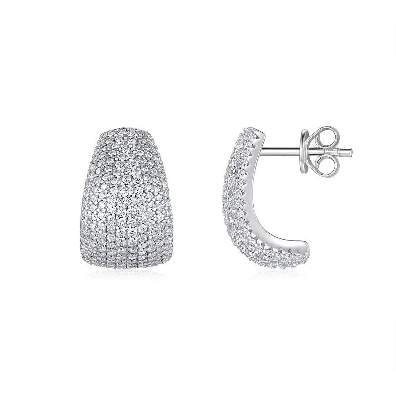 Geometric sterling silver earrings with white moissanite stones