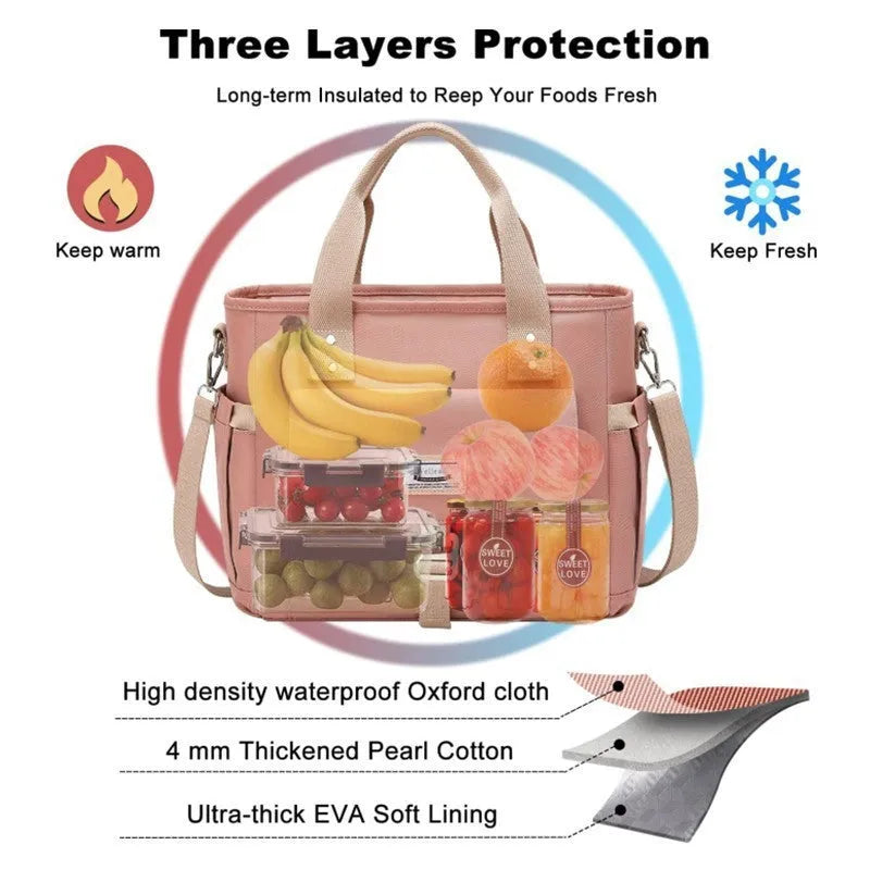 Portable cube style picnic bag with removable shoulder strap and side pocket in Oxford cloth