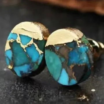 Natural stone bohemian stud earrings with irregular turquoise-coloured stones in ER1031 shade