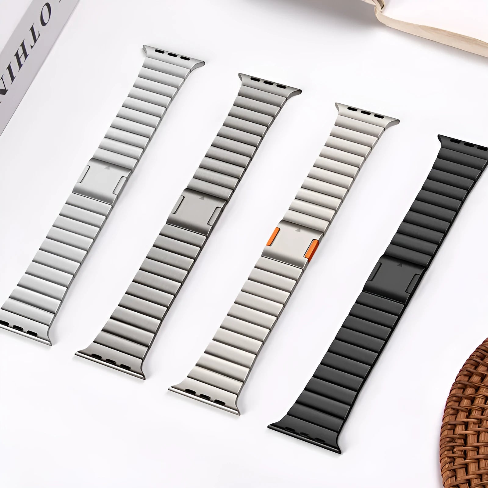 Steel Apple Watch strap with magnetic buckle in business style design