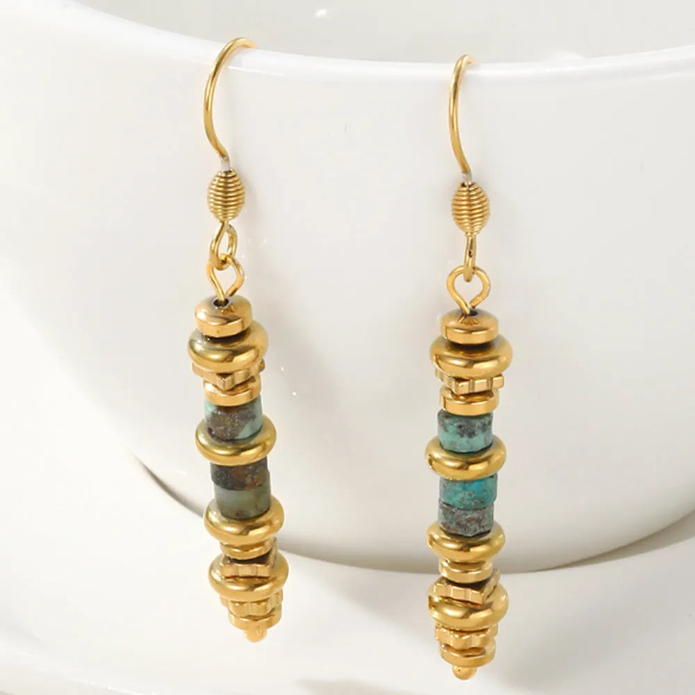 Geometric titanium steel dangle earrings with 18K gold plating in European and American retro style