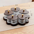 Glass snack platter with heart-shaped bowl lid compartments in mild luxury retro style