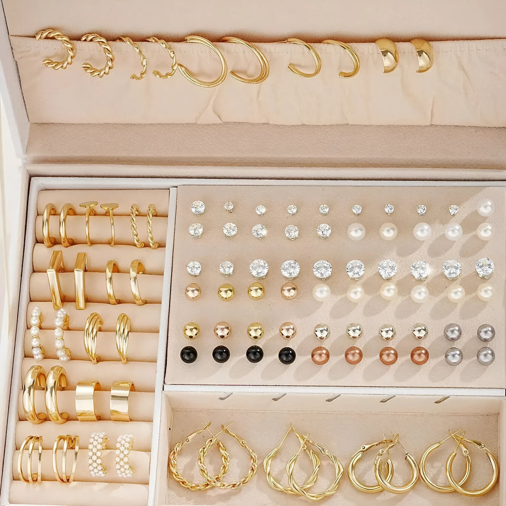 108 alloy geometric pearl earrings with gold and yellow electroplated finishes