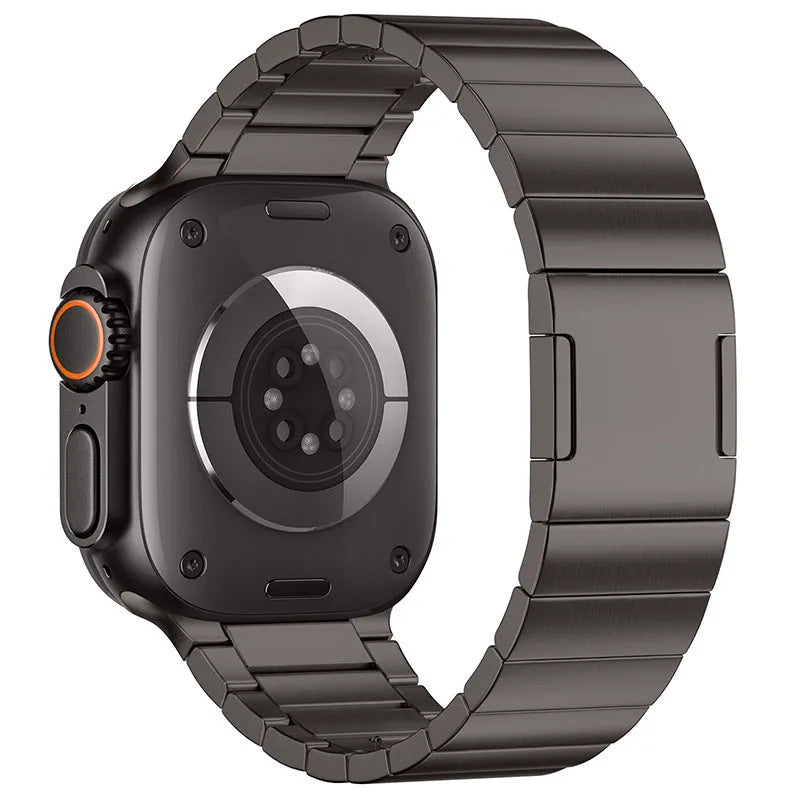 Steel Apple Watch strap with magnetic buckle in business style design