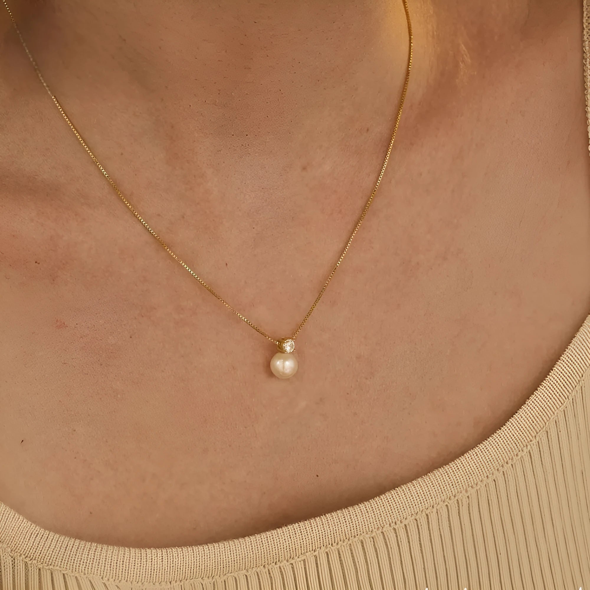St Delan women's stainless steel necklace with imitation pearl and zircon pendant in gold or steel colour