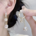 Silver drop shape women's earrings with rhinestone ball and tassel pendant designs