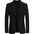 Men's slim fit wool blend suit jacket in grey, shown on a model.