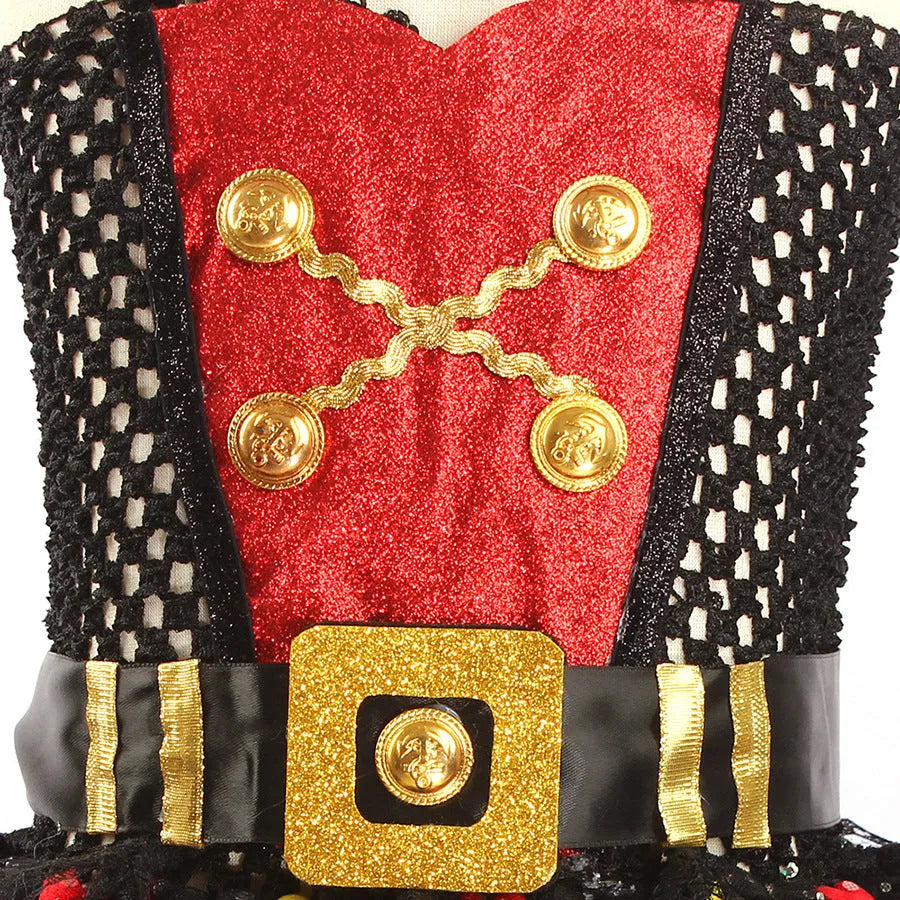 Girls pirate costume dress with sequins, gauze mesh, and lace detailing for Halloween