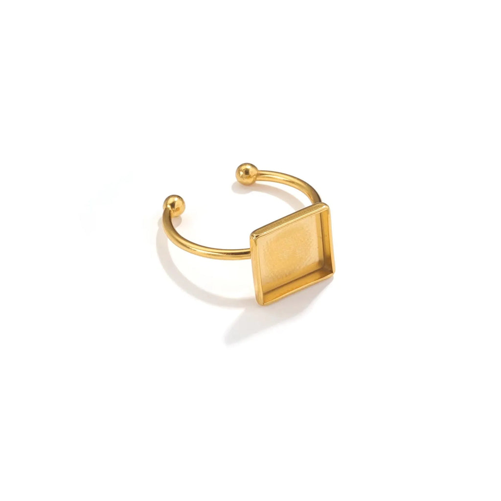 Gold electroplated stainless steel DIY ring setting on holder for jewellery polishing