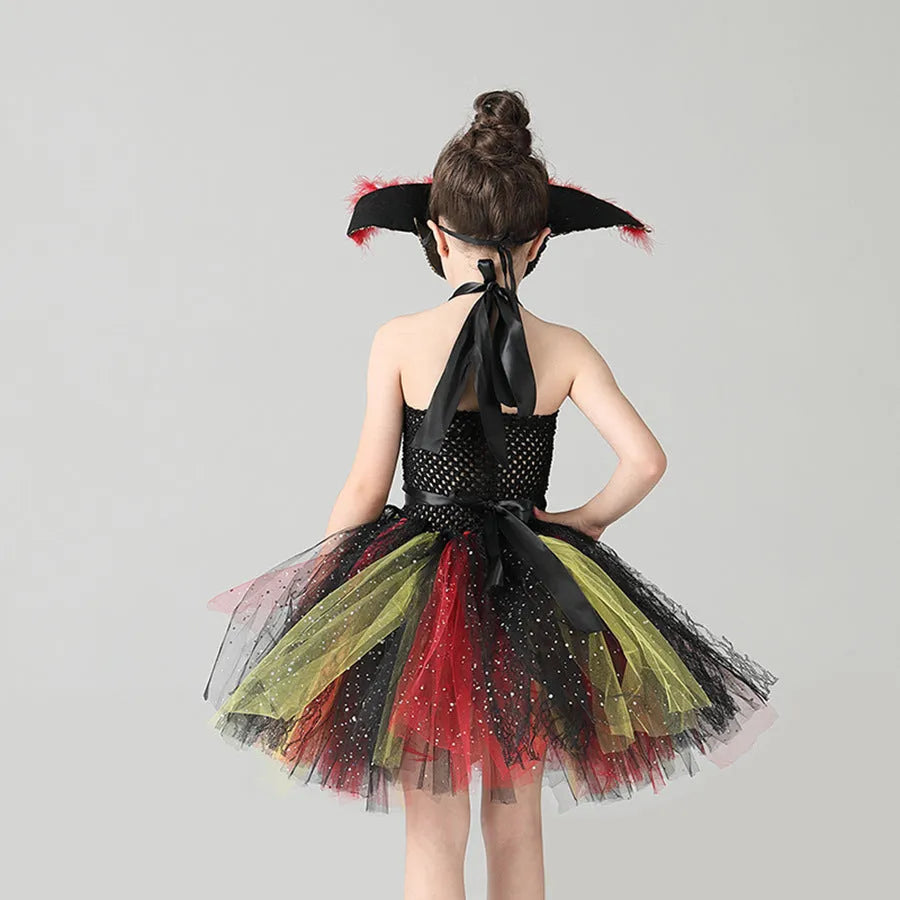 Girls pirate costume dress with sequins, gauze mesh, and lace detailing for Halloween