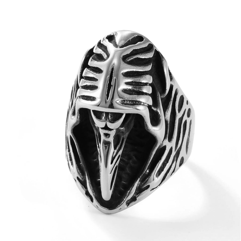 Stainless steel crow punk ring with geometric shape and MR166 colour finish