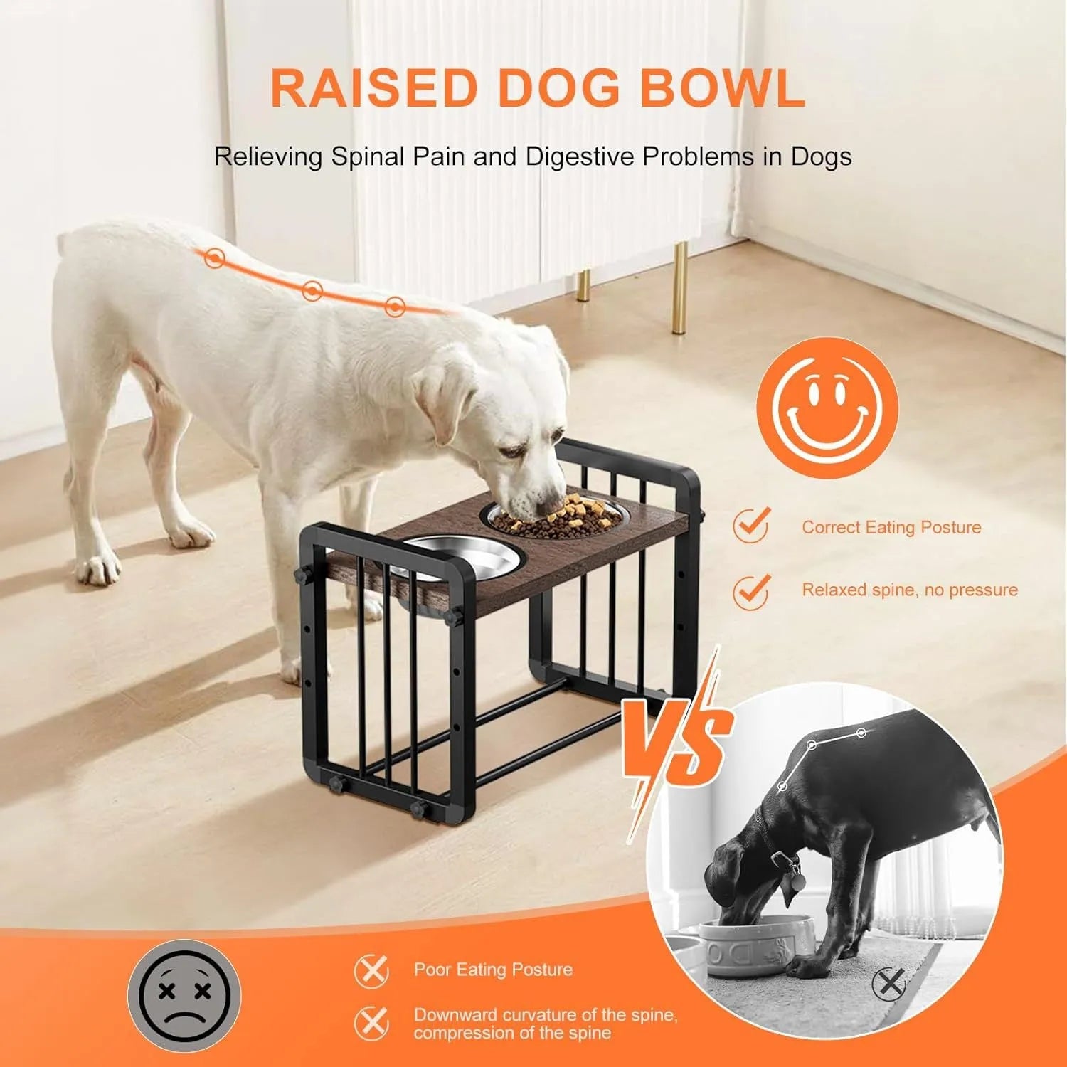 Black wooden dog bowl stand non-slip platform 37x23 cm for pet feeding