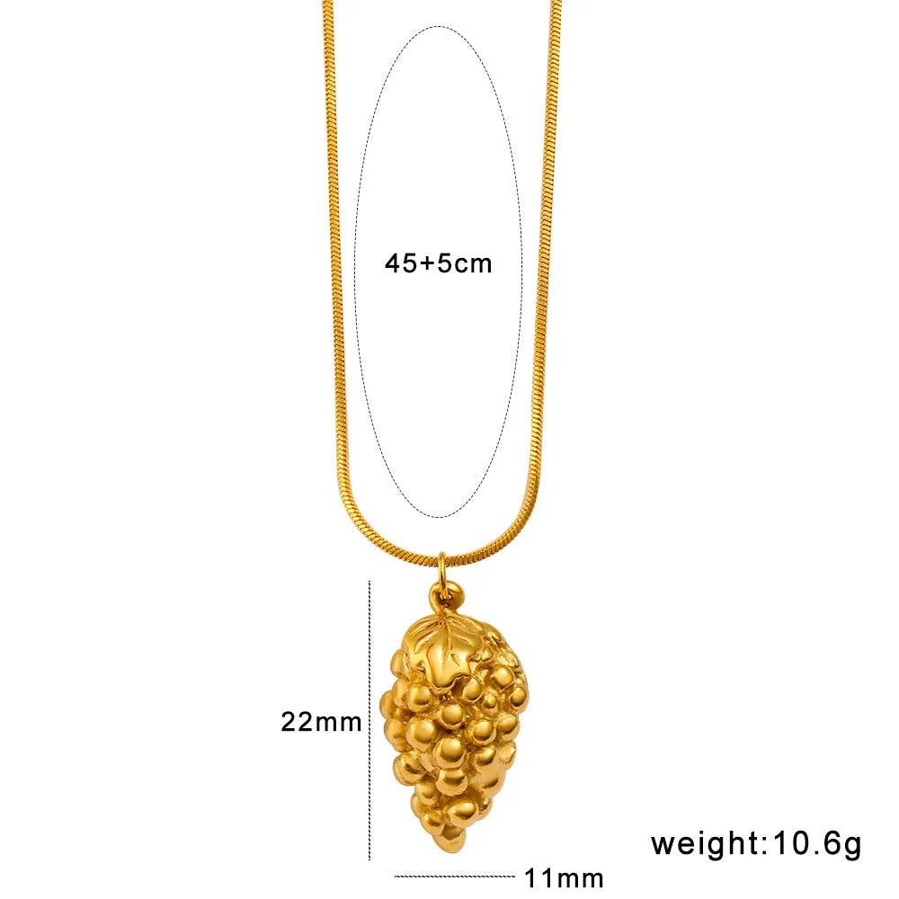Stainless steel necklace with a colourful fruit-shaped pendant, showing apple, grape, and watermelon design options.