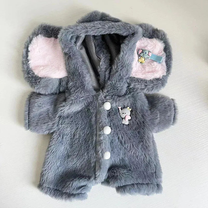 Grey elephant jumpsuit suit for 30cm Lina bear doll on mannequin