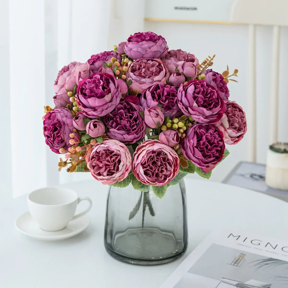 Artificial silk peony bouquet in five colour options for wedding and home decoration