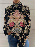 Black 3D pattern printed loose fit turtleneck long sleeve sweater on a model