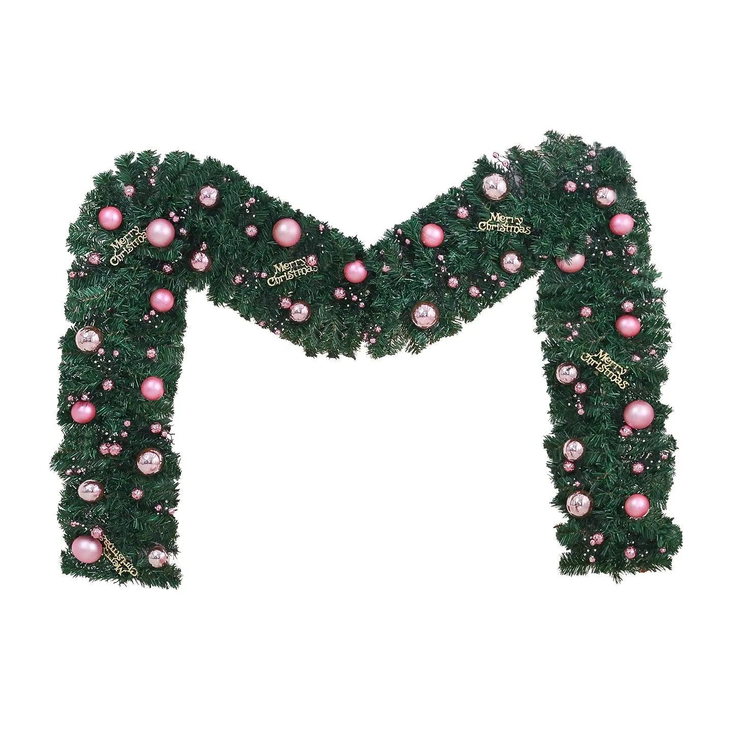 2.7 metre pink Christmas rattan wall decoration with 240 decorative elements and lighting options