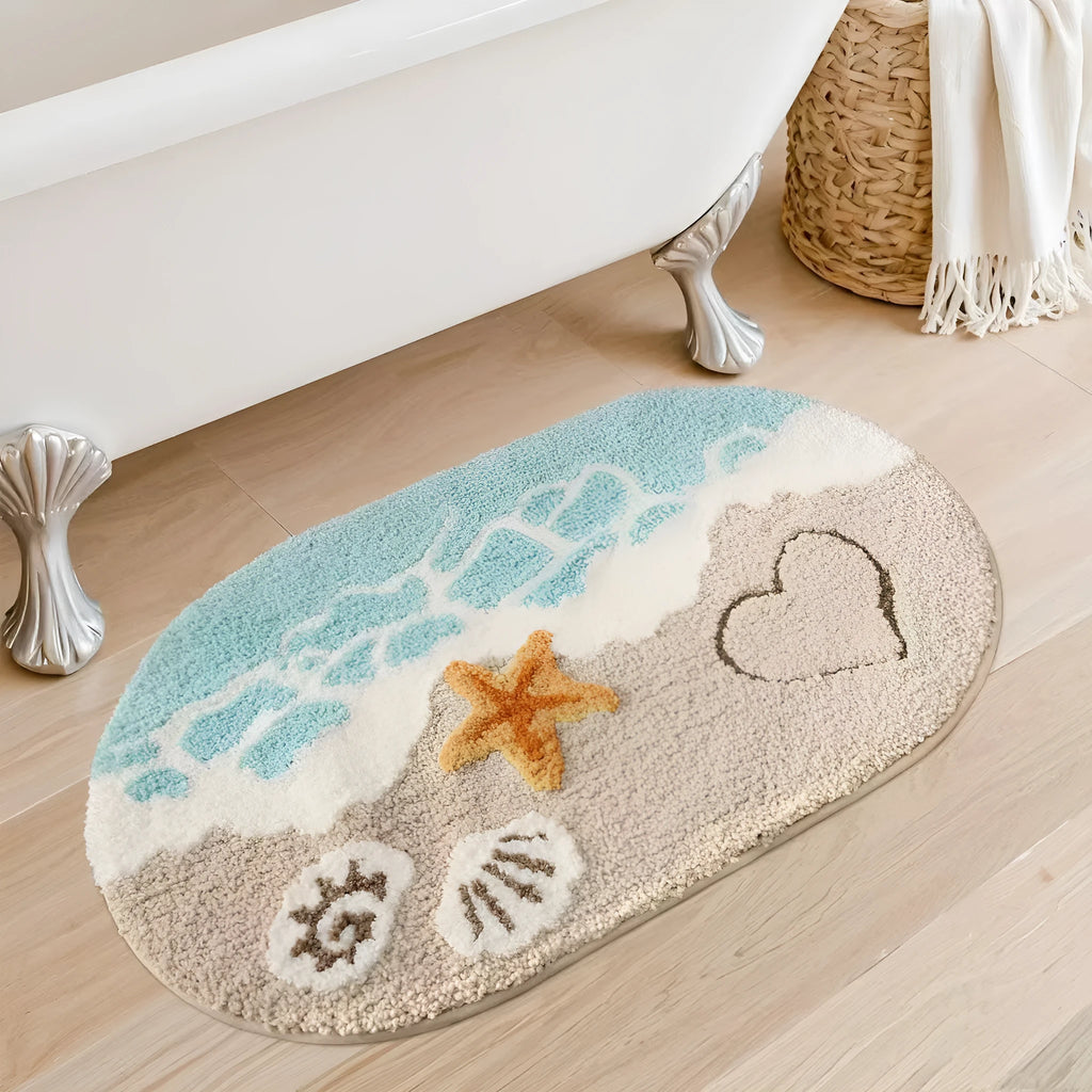 Square rainbow pattern floor mat in sky sea colour with imitation cashmere texture and plastic bottom