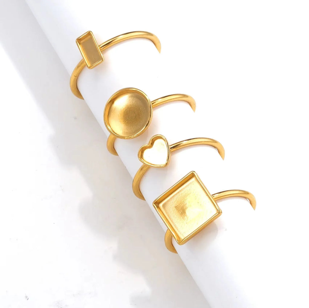 Gold electroplated stainless steel DIY ring setting on holder for jewellery polishing