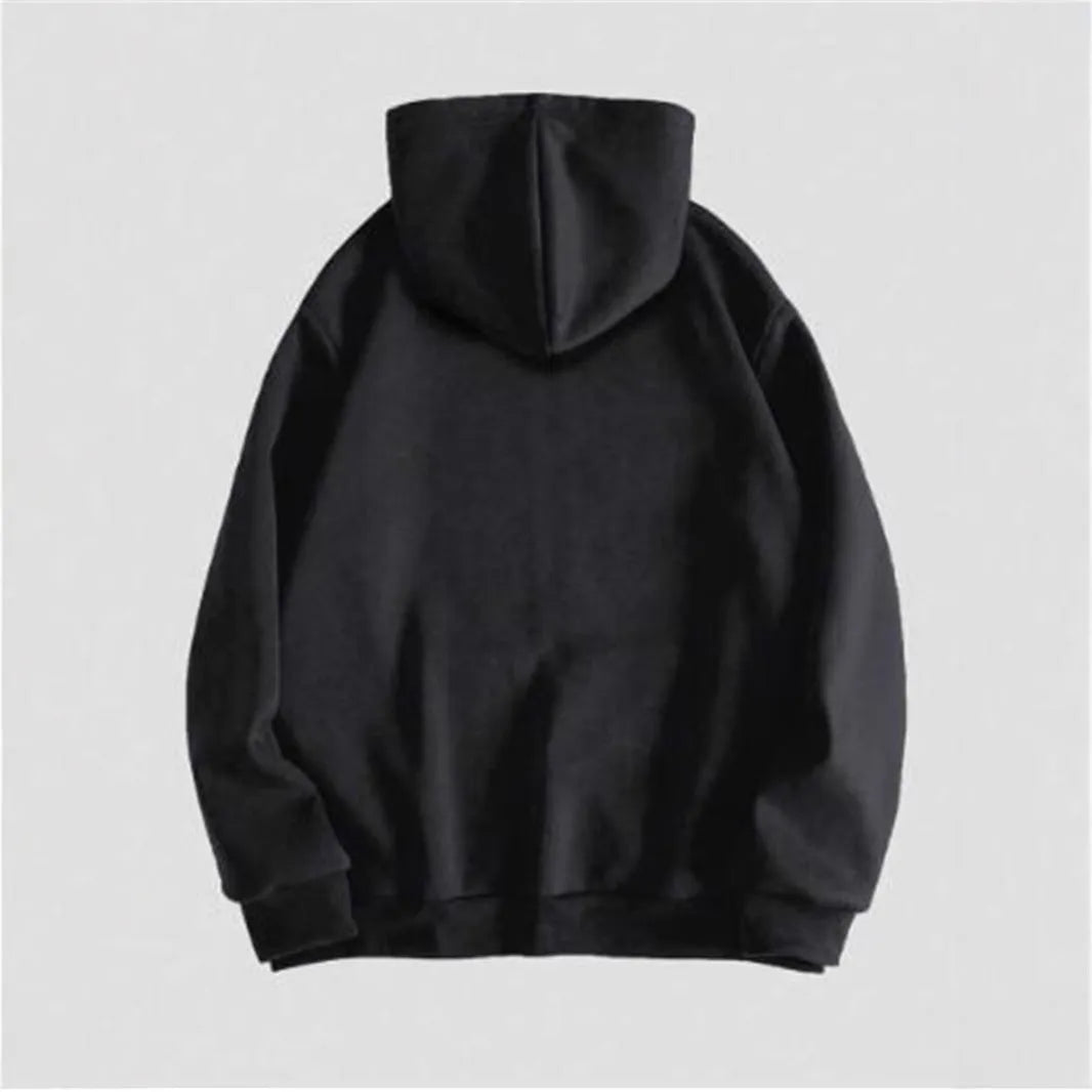 Men's black hooded sweatshirt with a large white skull print on the chest, long sleeves, and a pullover style.