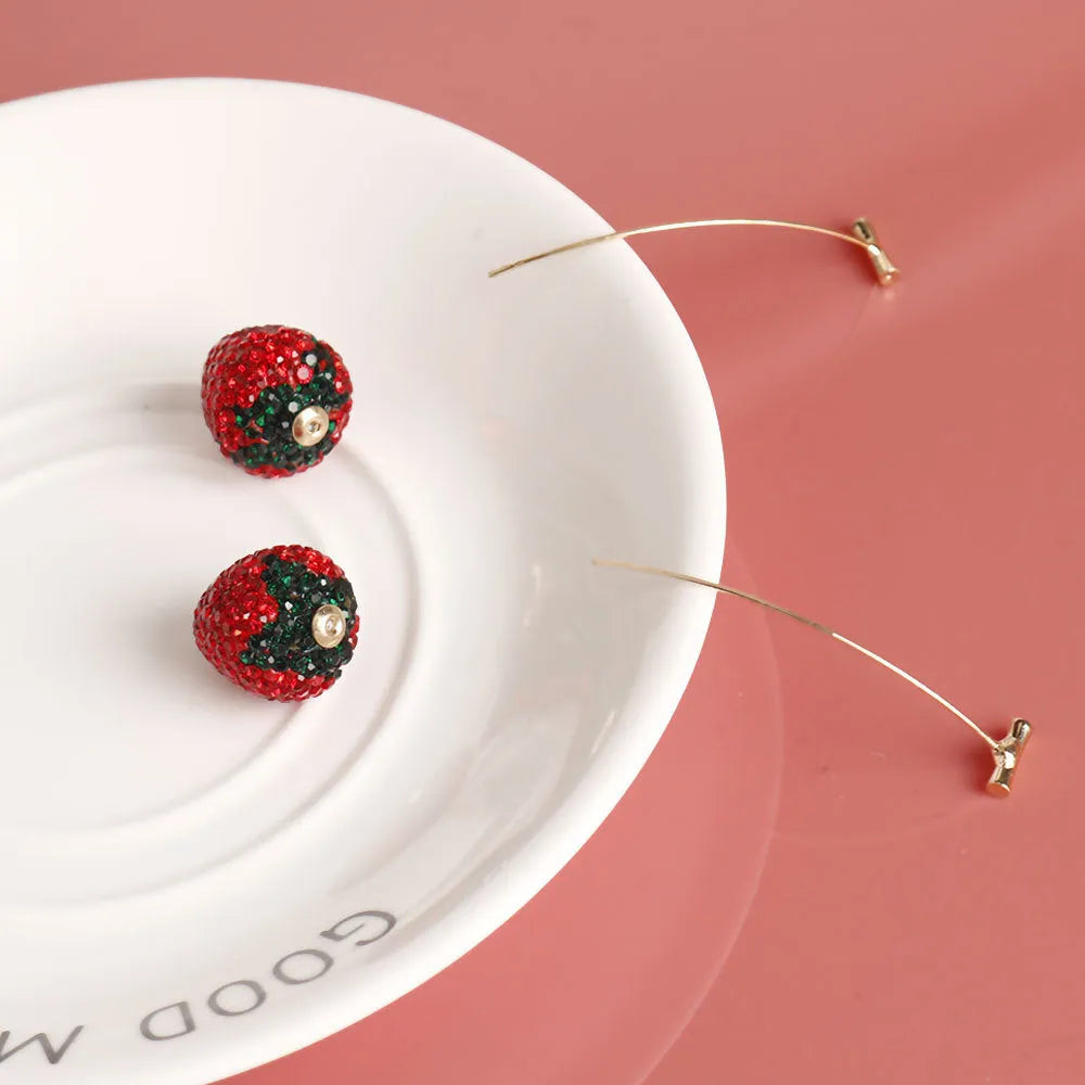 Geometric strawberry earrings with spot drill texture in six colour options
