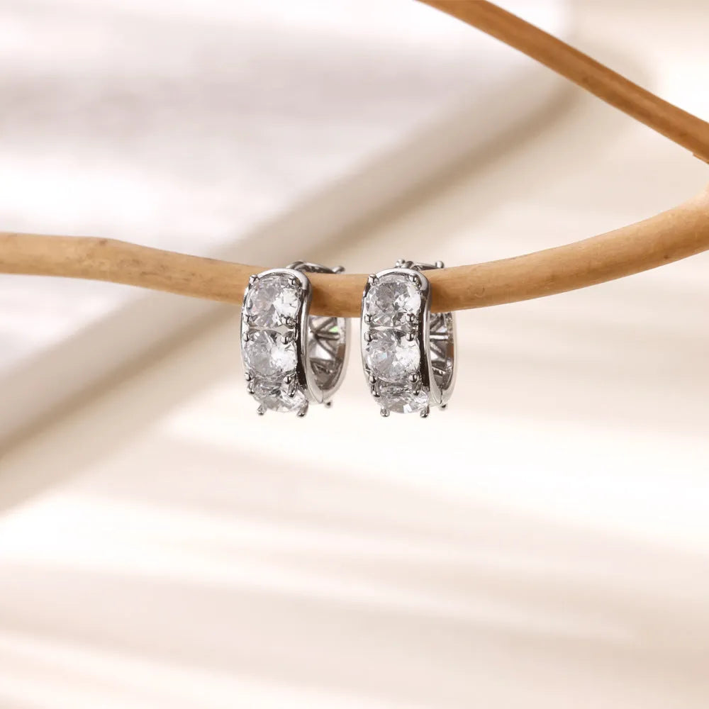 U-shaped clip-on earrings for women with inlaid zircon stones on stainless steel, colour E5772P.